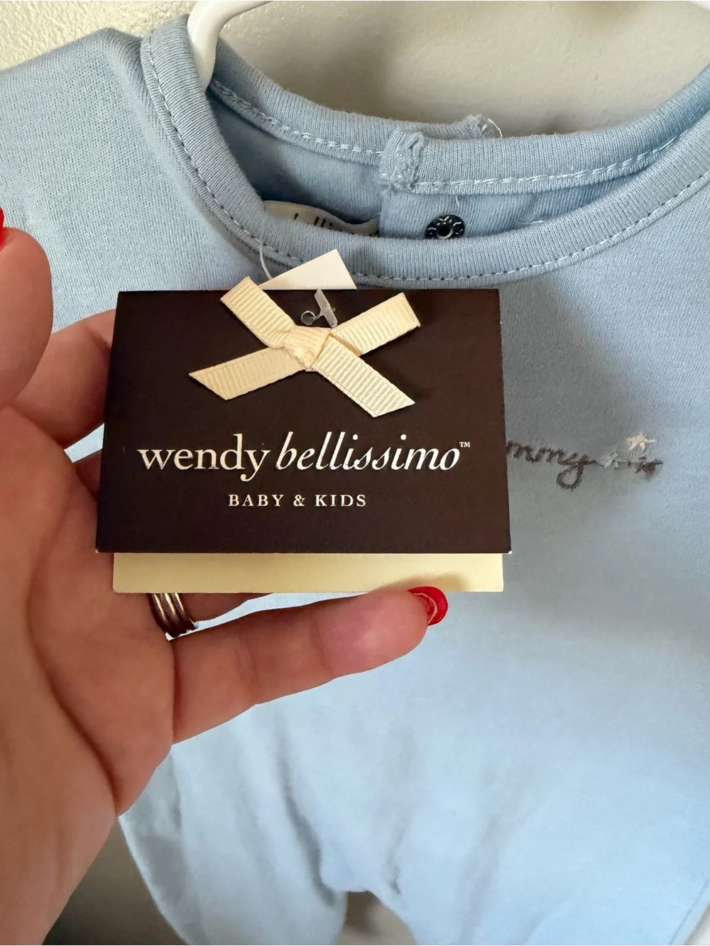 NWT Wendy Bellissimo Unisex 6-9M Blue Knit Cotton Jumper One Pc Star Butt Snap